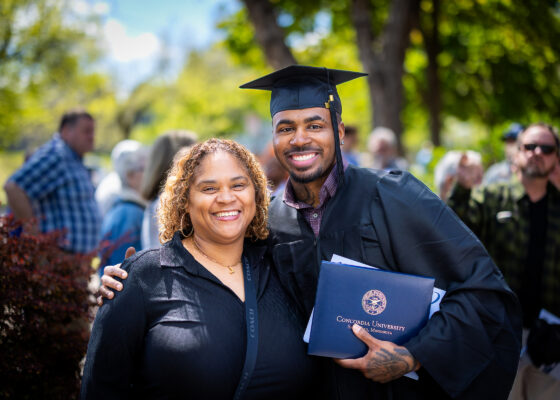 Son and mother at son's commencement.