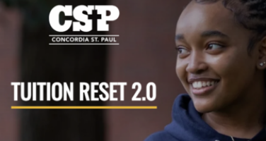 Tuition Reset 2.0 wording next to image of CSP student