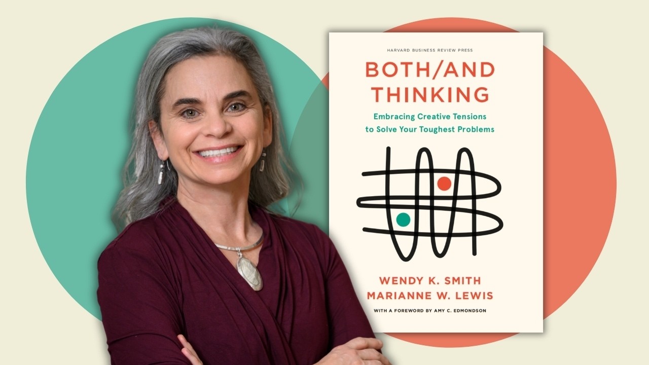 Headshot of author Wendy Smith with her book "Both/And Thinking"